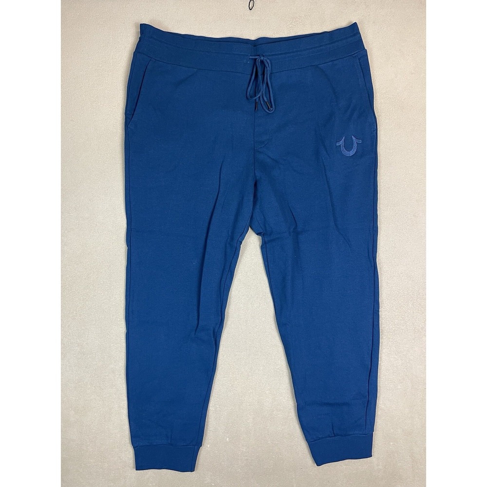 True Religion Jogger Mens 3XL HS Jogger Poseidon Blue Drawstring Logo NEW